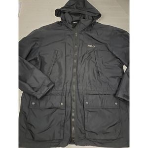 Polo Ralph Lauren Vintage Men's Hooded Windbreaker Rain Coat Black Large